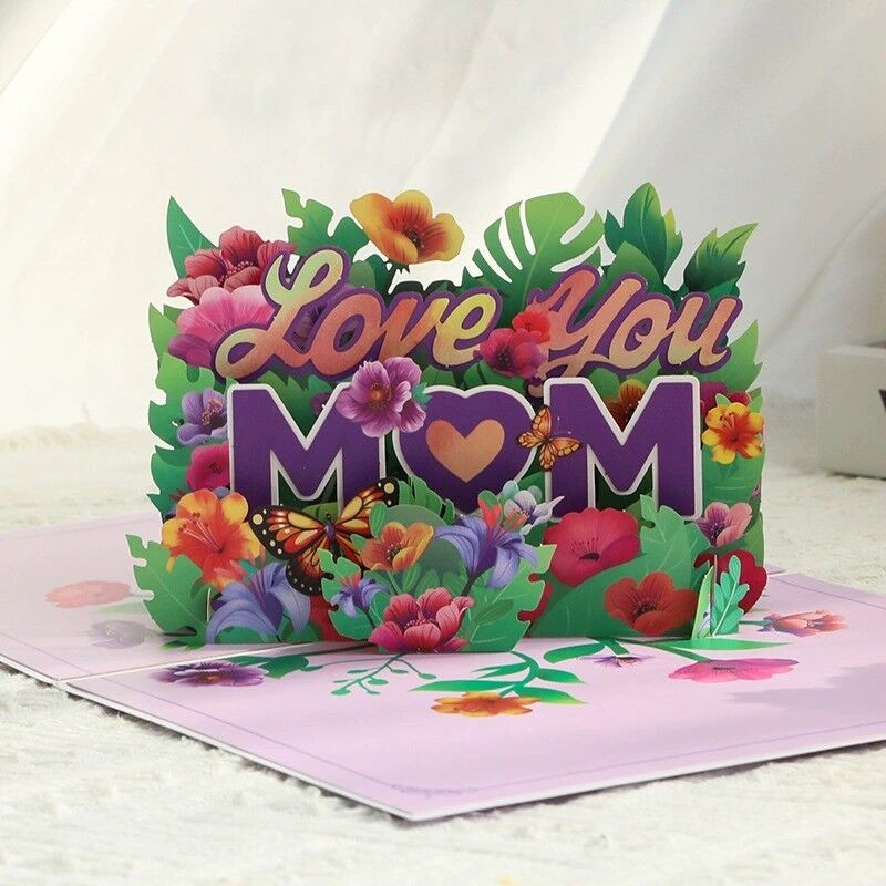 Pop Up Card Love You Mom Flowers Warm Design Attractive Mother's Day Gift