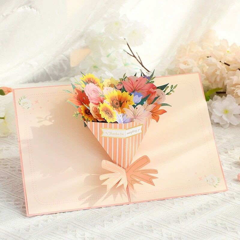 Pop Up Card Colorful Bouquets Best Wishes Design Great Mother's Day Gift