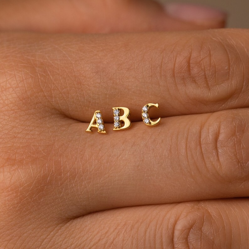 Custom Initial Minimalist 925 Sterling Silver Stud Earrings