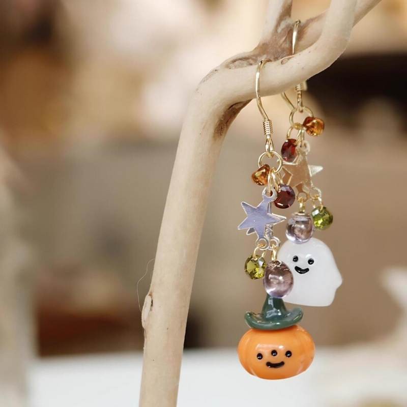 Asymmetrical Cute Ghost and Pumpkin Earrings Halloween Gift