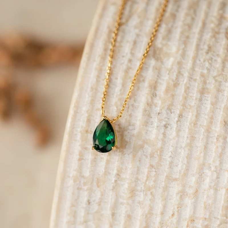 Yellow Gold Teardrop Pear Cut 925 Sterling Silver Birthstone Heart Necklace