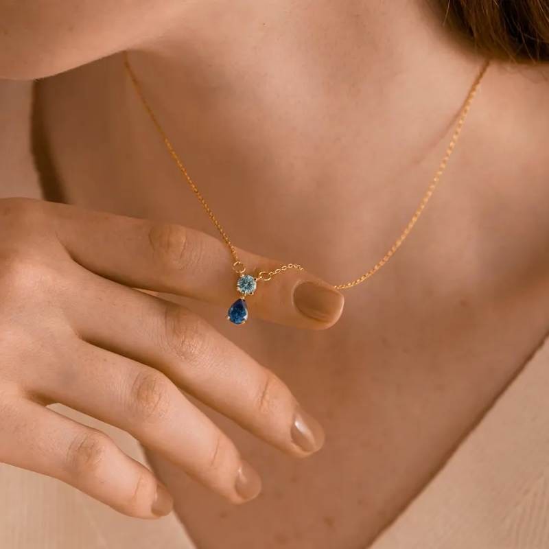 Custom Two Birthstone 925 Sterling Silver Necklace