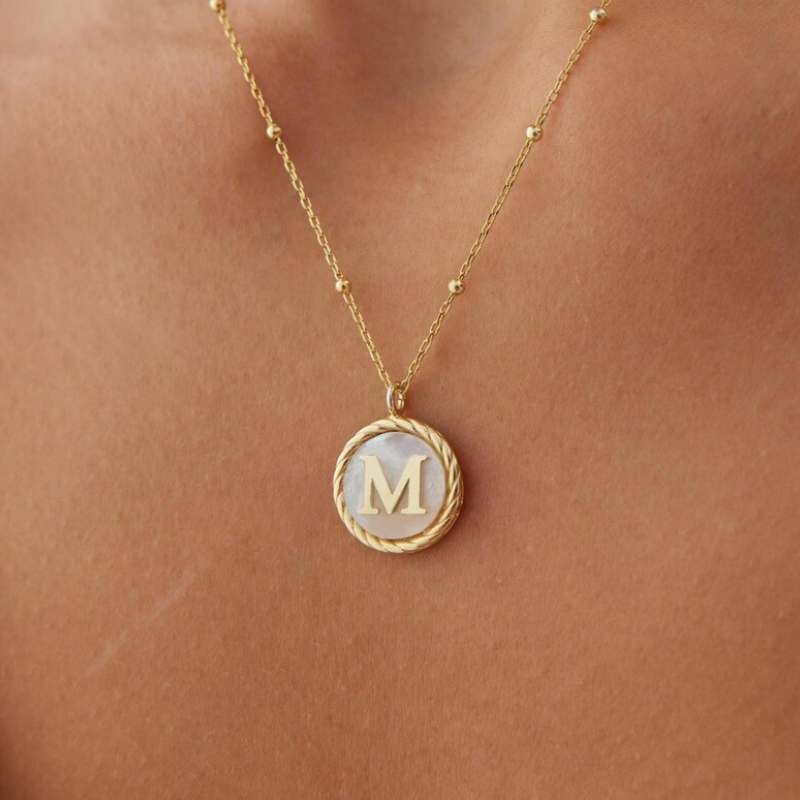 Custom 925 Sterling Silver Mother Of Pearl Initial Necklace