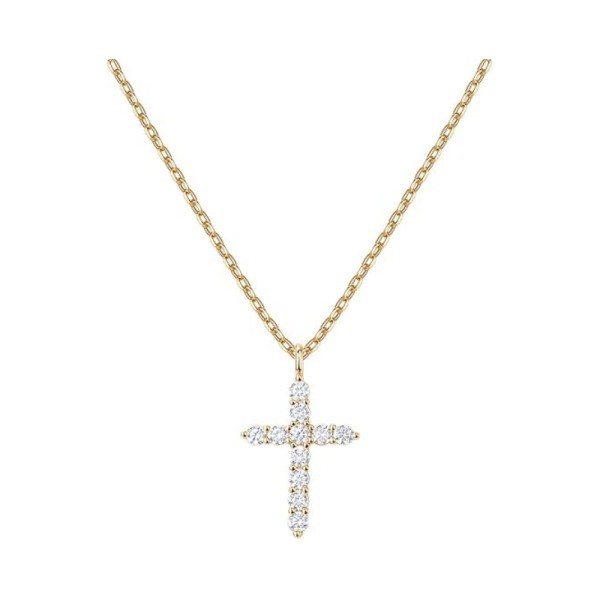 14K Gold Plated Cubic Zirconia Cross Pendant Necklace for Women