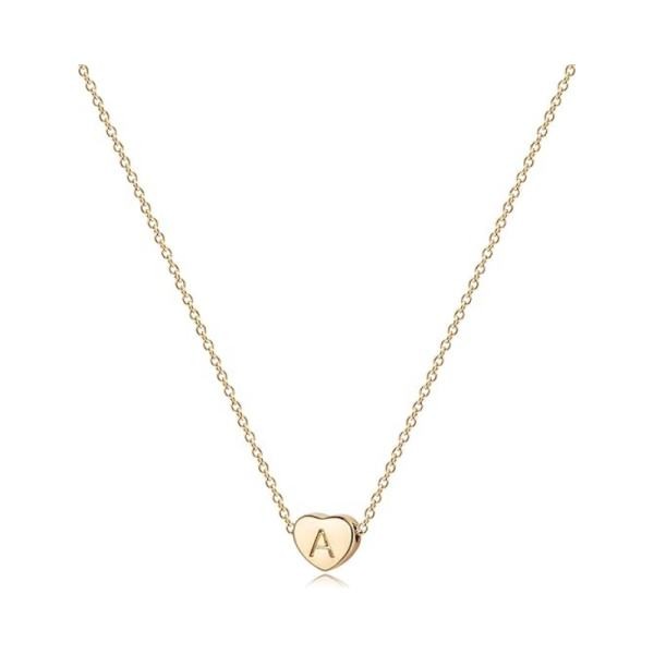Tiny 14K Gold Plated Handmade Dainty Initial Heart Necklace 