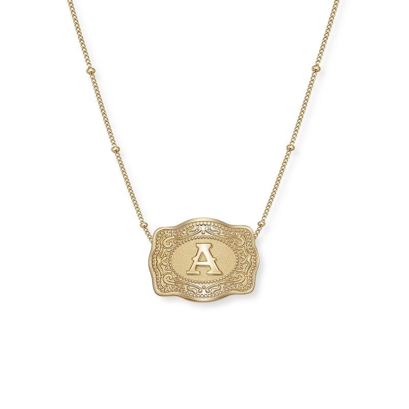 Unisex Yellow Gold Initial S925 Silver Mini Belt Buckle Necklace Gift for Her and Him