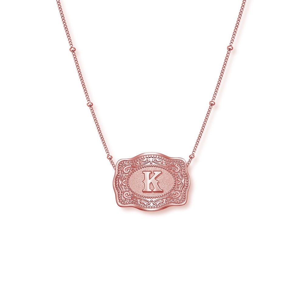 Unisex Initial Rose Gold 925 Sterling Silver Mini Belt Buckle Necklace