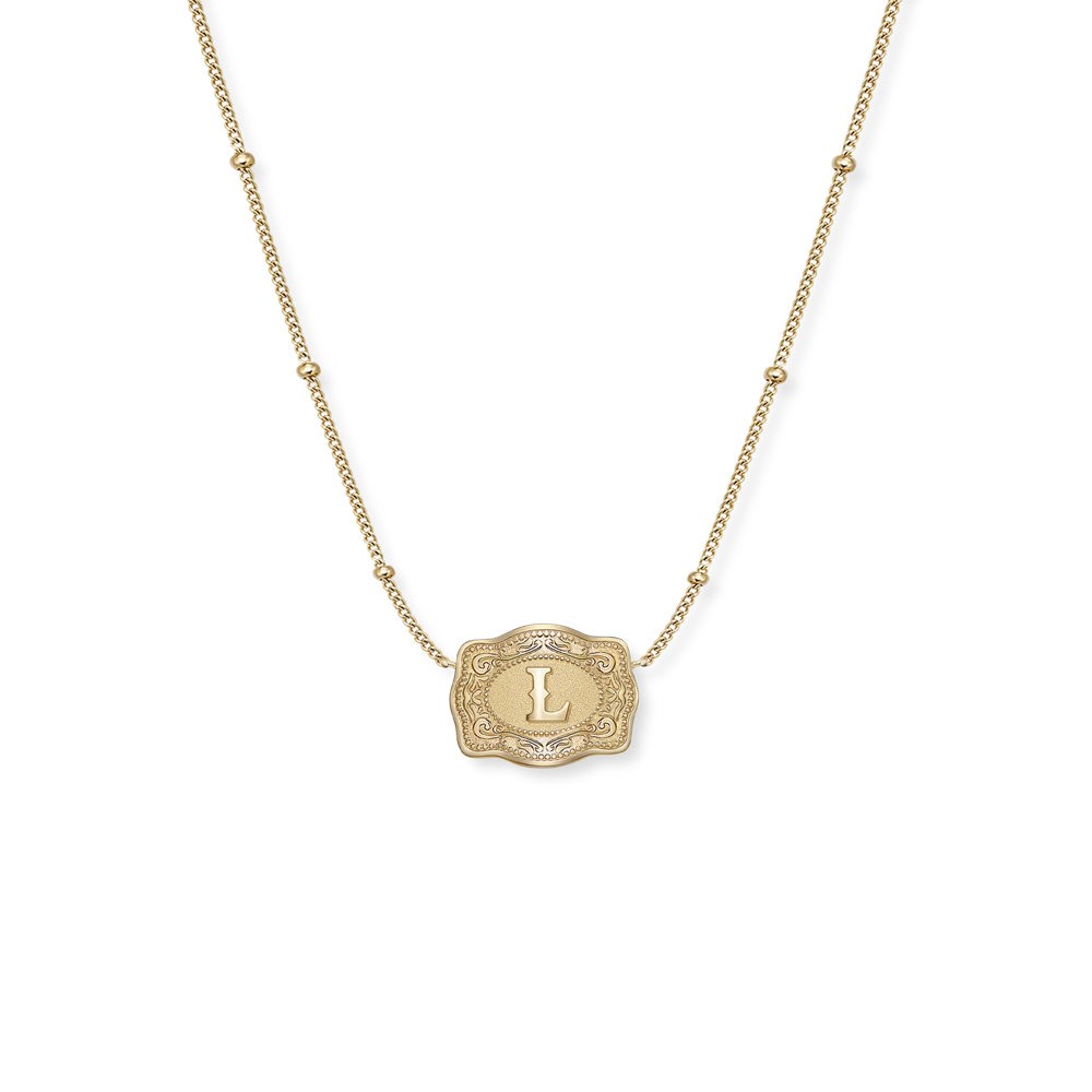 Unisex Ultra Mini Initial S925 Silver Belt Buckle Necklace with Beaded Chain