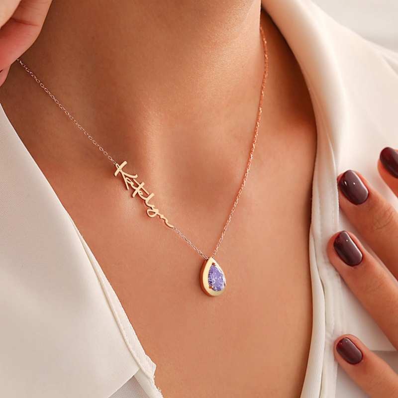Personalized 925 Sterling Silver Birthstone Name Necklace Gift for Her