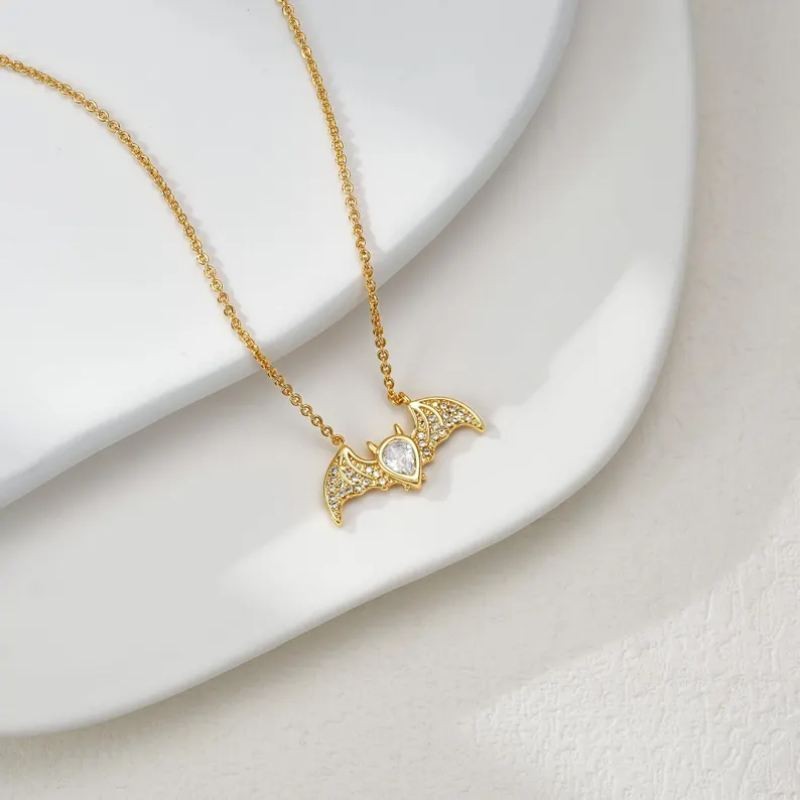 Gold 925 Sterling Silver Halloween Bat Necklace Gift for Her