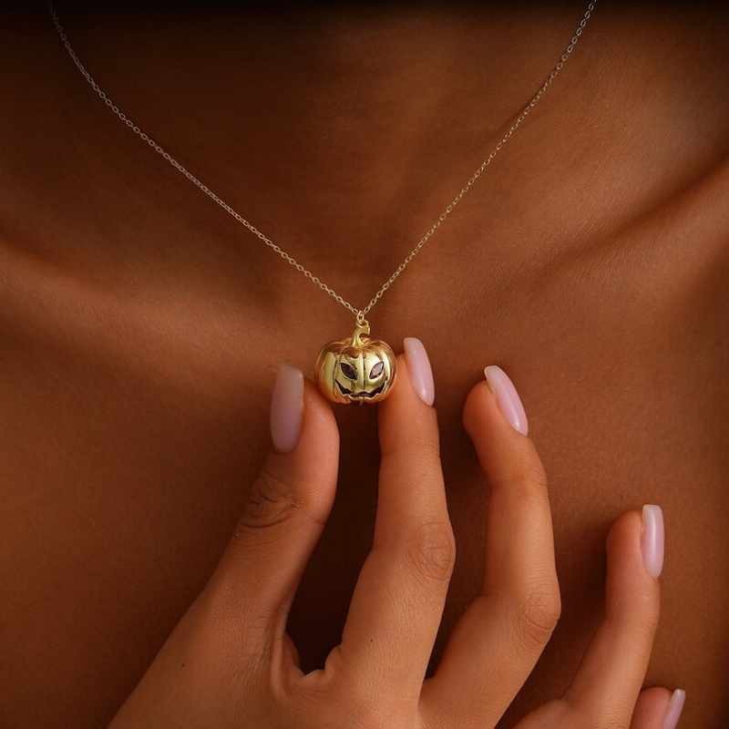 Gold 925 Sterling Silver Birthstone Pumpkin Necklace Halloween Gift