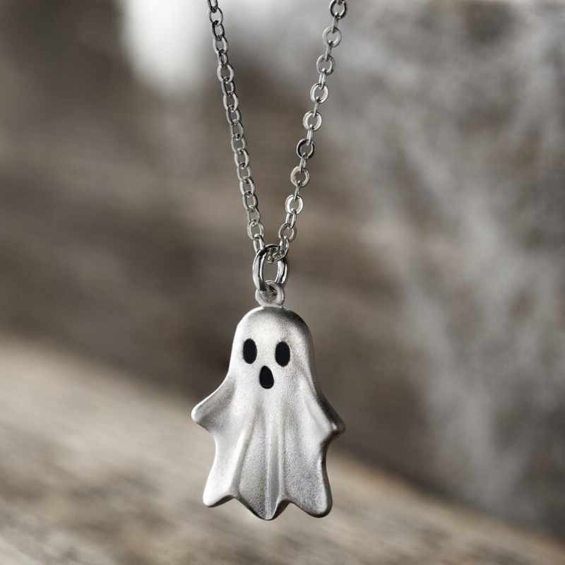 Cute 925 Sterling Silver Spooky Ghost Necklace Halloween Gift