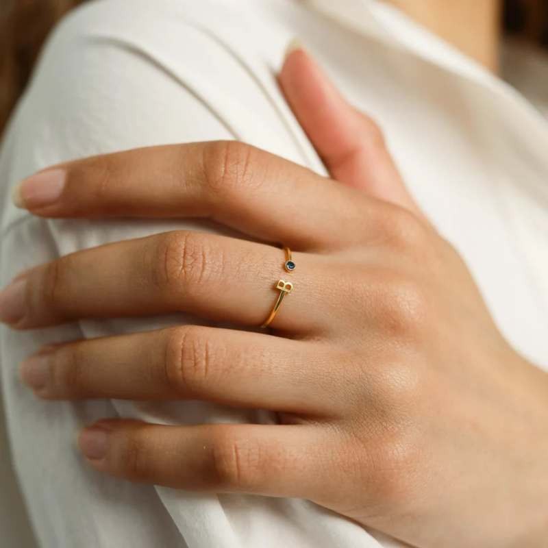 Personalized Minimalist 925 Sterling Silver Initial Birthstone Ring