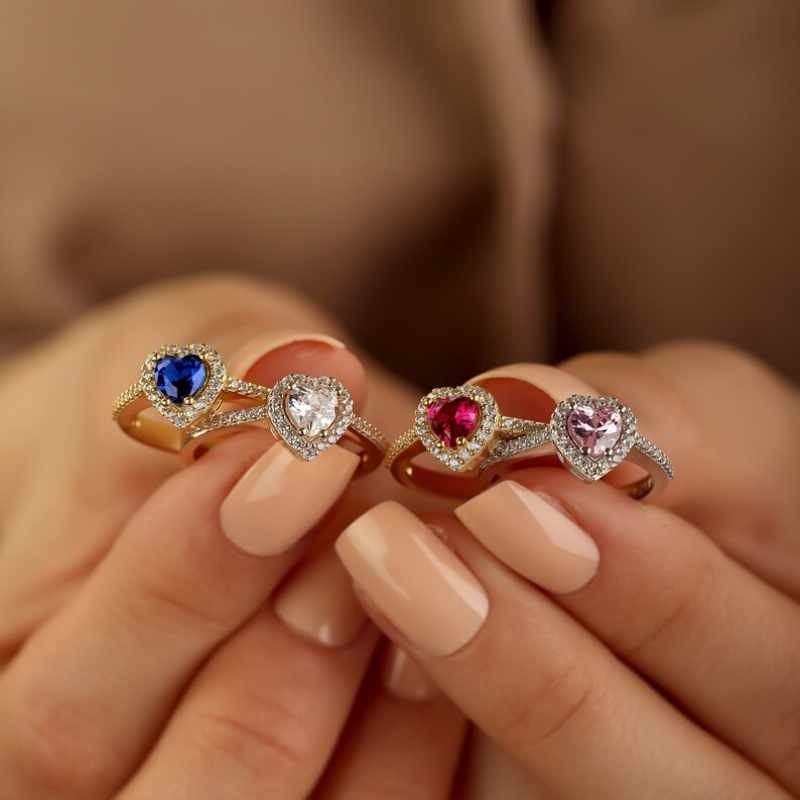 Personalized Heart Cut 925 Sterling Silver Birthstone Promise Ring 