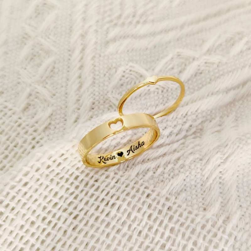 Personalized Engraved 925 Sterling Silver Heart Matching Couple Rings