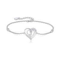 Personalized 925 Sterling Silver Heart Initial Bracelet 
