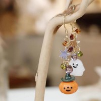 Asymmetrical Cute Ghost and Pumpkin Earrings Halloween Gift