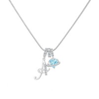 Unique 925 Sterling Silver Art Design Initial Letter Charm Necklace with Personalized Heart Birthstone Gift for Her