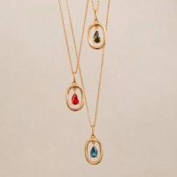 Dainty 925 Sterling Silver Teardrop Birthstone Necklace 