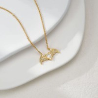 Gold 925 Sterling Silver Halloween Bat Necklace Gift for Her