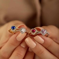 Personalized Heart Cut 925 Sterling Silver Birthstone Promise Ring 