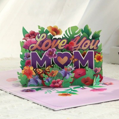 Pop Up Card Love You Mom Flowers Warm Design Attractive Mother's Day Gift