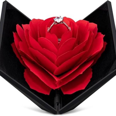Foldable Red Rose Ring Box
