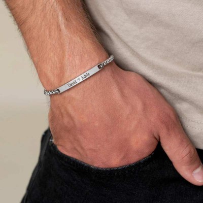 Personalized Engraved Name 925 Sterling Silver Bar Men Bracelet 