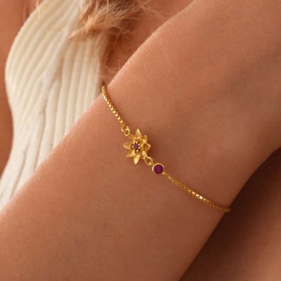 Custom 925 Sterling Silver Birth Flower and Birthstone Bracelet