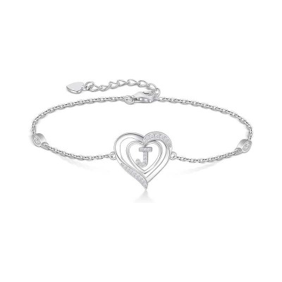 Personalized 925 Sterling Silver Heart Initial Bracelet 