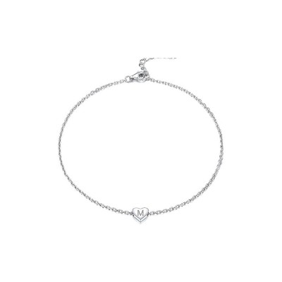 Dainty Personalized 925 Sterling Silver Heart Initial Bracelet 