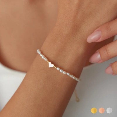 925 Sterling Silver Freshwater Pearl Heart Bracelet 
