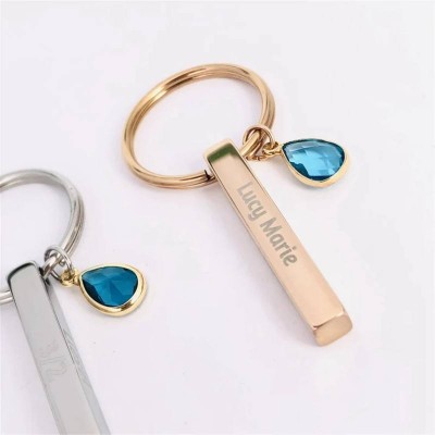 Personalized Engraved Birthstone Bar Keychain