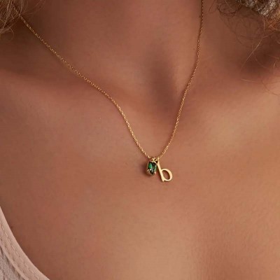 Custom Initial 925 Sterling Silver Birthstone Necklace