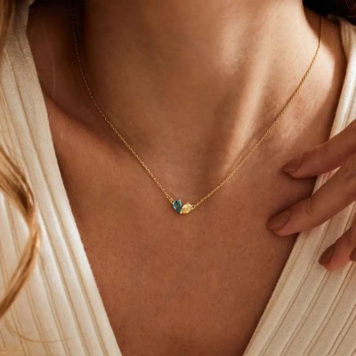 Custom Pear Cut 925 Sterling Silver 2 Birthstone Heart Necklace