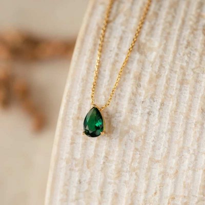 Yellow Gold Teardrop Pear Cut 925 Sterling Silver Birthstone Heart Necklace