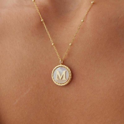 Custom 925 Sterling Silver Mother Of Pearl Initial Necklace