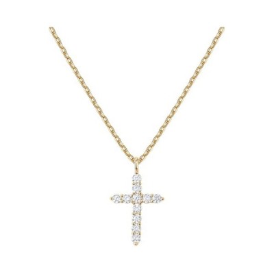 14K Gold Plated Cubic Zirconia Cross Pendant Necklace for Women