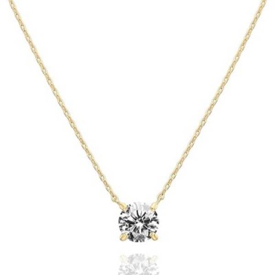 14K Gold Plated Crystal Solitaire 1.5 Carat Cubic Zirconia Dainty Choker Necklace