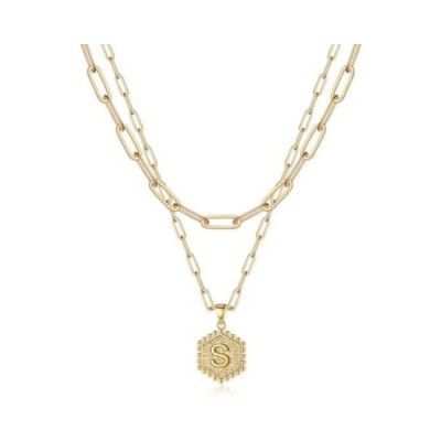 14K Gold Plated Hexagon Letter Initial Layered Necklaces for Women