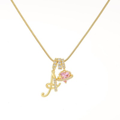 Unique 925 Sterling Silver Art Design Yellow Gold Initial Letter Charm Necklace with Personalized Heart Birthstone Gift for Her