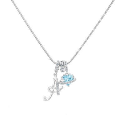 Unique 925 Sterling Silver Art Design Initial Letter Charm Necklace with Personalized Heart Birthstone Gift for Her