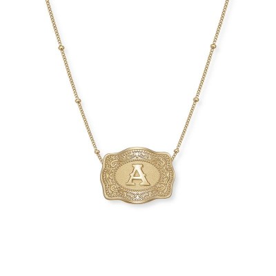 Unisex Yellow Gold Initial S925 Silver Mini Belt Buckle Necklace Gift for Her and Him