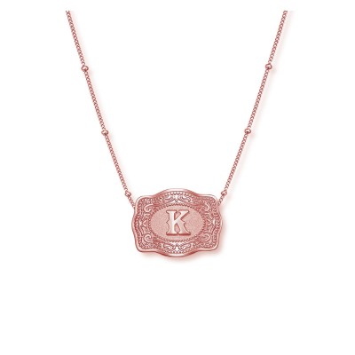 Unisex Initial Rose Gold 925 Sterling Silver Mini Belt Buckle Necklace