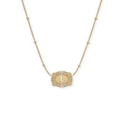 Unisex Ultra Mini Initial S925 Silver Belt Buckle Necklace with Beaded Chain
