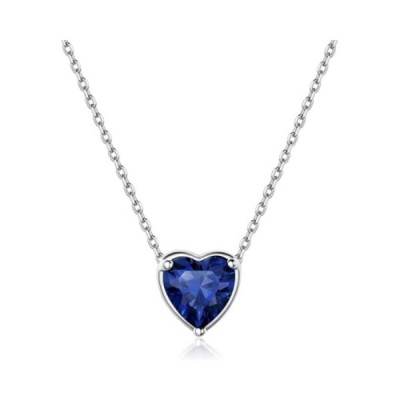 925 Sterling Silver Heart Cut Birthstone Pendant Necklace
