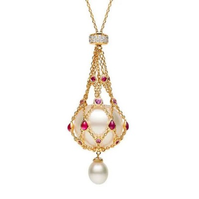 12mm White Freshwater Pearl Lavalier Yellow Gold 925 Sterling Silver Pendant Necklace