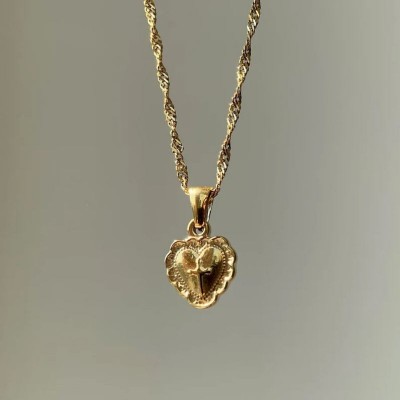 Yellow Gold 925 Sterling Silver Heart Cross Necklace for Women 