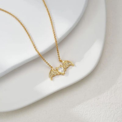 Gold 925 Sterling Silver Halloween Bat Necklace Gift for Her