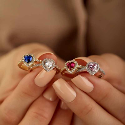 Personalized Heart Cut 925 Sterling Silver Birthstone Promise Ring 